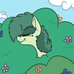 Size: 2000x2000 | Tagged: safe, artist:binkyt11, oc, oc only, oc:bittergreen, earth pony, pony, angry, bush, eyebrows, female, flower, high res, mare, scrunchy face, solo