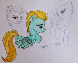 Size: 500x402 | Tagged: artist needed, safe, lightning dust, pegasus, pony, g4, chest fluff, drawing, female, mare, raised hoof, sketch, solo, traditional art