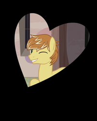Size: 504x626 | Tagged: safe, screencap, feather bangs, earth pony, pony, g4, hard to say anything, black background, breaking the fourth wall, cropped, heart shaped, looking at you, male, one eye closed, simple background, smiling, stallion, wink