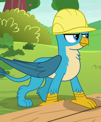 Size: 506x607 | Tagged: safe, screencap, gallus, griffon, g4, non-compete clause, claws, construction, cropped, hard hat, hat, male, paws, solo, tail, wings