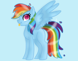 Size: 826x650 | Tagged: safe, artist:demoncourse, rainbow dash, pegasus, pony, g4, :p, blue background, female, silly, simple background, solo, tongue out