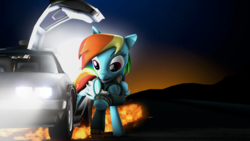 Size: 3840x2160 | Tagged: safe, artist:whiteskyline, rainbow dash, pony, g4, 3d, back to the future, clothes, delorean, dmc, female, goggles, high res, solo, source filmmaker