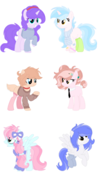 Size: 824x1444 | Tagged: safe, artist:bezziie, oc, oc only, earth pony, pegasus, pony, unicorn, clothes, female, mare, necktie, scarf, simple background, socks, sweater, transparent background