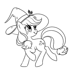 Size: 800x800 | Tagged: safe, alternate version, artist:anzicorn, applejack, earth pony, pony, g4, female, halloween, hat, holiday, lineart, mare, monochrome, solo, witch, witch hat