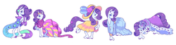 Size: 1280x329 | Tagged: safe, artist:sillyrapids, princess platinum, rarity, pony, unicorn, g4, bowing, clothes, colored hooves, costume, dress, female, flower, flower in tail, gala dress, hat, mare, mermarity, nightmare night costume, rarity's mermaid dress, rearing, simple background, solo, starry eyes, sun hat, sundress, unshorn fetlocks, white background, wingding eyes