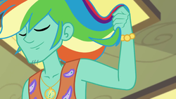 Size: 1280x720 | Tagged: safe, screencap, zephyr breeze, best trends forever, equestria girls, equestria girls series, g4, best trends forever: rainbow dash, eyes closed, jewelry, majestic as fuck, male, necklace, zephyr's necklace