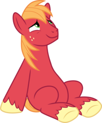 Size: 3000x3590 | Tagged: safe, artist:cloudy glow, edit, editor:slayerbvc, vector edit, big macintosh, earth pony, pony, g4, the break up breakdown, accessory-less edit, belly, high res, looking up, male, missing accessory, missing cutie mark, simple background, sitting, solo, stallion, transparent background, unshorn fetlocks, vector