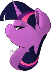 Size: 645x898 | Tagged: safe, artist:aenbrdraws, twilight sparkle, pony, g4, bust, female, lidded eyes, looking at you, looking sideways, mare, simple background, smug, solo, transparent background