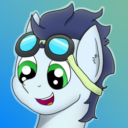 Size: 2000x2000 | Tagged: safe, artist:tacomytaco, soarin', pegasus, pony, g4, goggles, gradient background, high res, male, smiling, solo
