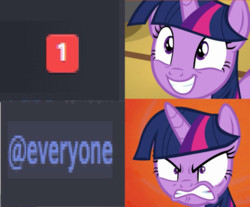 Size: 826x684 | Tagged: safe, edit, edited screencap, screencap, twilight sparkle, alicorn, pony, g4, once upon a zeppelin, @everyone, angry, discord (program), female, happy, mare, meme, ping, ragelight sparkle, relatable, solo, triggered, twilight sparkle (alicorn)