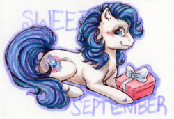Size: 870x596 | Tagged: safe, artist:farthingale, sweet september, pony, g3, jewel birthday ponies, present, septembetes, traditional art