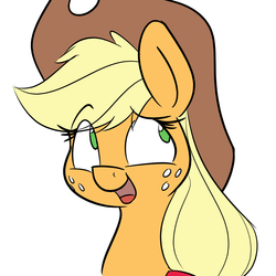 Size: 1400x1400 | Tagged: safe, artist:heir-of-rick, colorist:threeareess, applejack, g4, bust, cute, hat, open mouth, simple background, smiling, white background