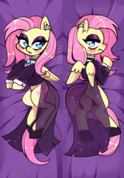 Size: 812x1166 | Tagged: safe, artist:techycutie, fluttershy, pegasus, pony, fake it 'til you make it, g4, body pillow, body pillow design, clothes, ear piercing, earring, eyeshadow, female, fluttergoth, jewelry, makeup, mare, piercing, solo, sparkles