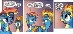 Size: 726x344 | Tagged: safe, artist:agnes garbowska, edit, idw, official comic, rainbow dash, spitfire, g4, secret of my excess, comic, implied soarin', text edit