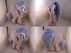 Size: 1597x1199 | Tagged: safe, artist:little-broy-peep, silverstream, classical hippogriff, hippogriff, g4, beak, cute, diastreamies, female, irl, jewelry, necklace, photo, plushie, smiling, solo, spread wings, standing, wings