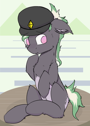 Size: 1180x1656 | Tagged: safe, artist:rhythmpixel, oc, oc only, earth pony, pony, abstract background, hat, male, shy, solo, stallion