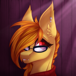 Size: 3000x3000 | Tagged: safe, artist:immagoddampony, oc, oc only, oc:pumpkin spice, bat pony, pony, bust, female, glasses, high res, mare, portrait, solo