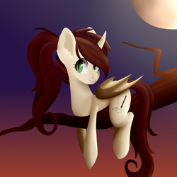 Size: 3000x3000 | Tagged: safe, artist:beashay, oc, oc only, oc:shay, alicorn, bat pony, bat pony alicorn, pony, female, high res, mare, night, solo, tree branch
