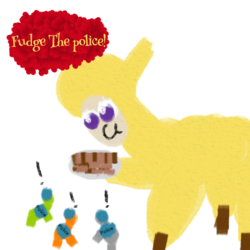 Size: 480x480 | Tagged: safe, paprika (tfh), alpaca, them's fightin' herds, community related, fightin' doods, fudge, heart, paprika can talk, police, size difference