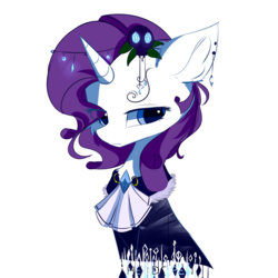 Size: 1300x1300 | Tagged: safe, artist:heddopen, rarity, pony, unicorn, g4, bust, clothes, ear fluff, female, jewelry, lidded eyes, portrait, simple background, skull, solo, suit