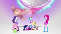 Size: 1920x1080 | Tagged: safe, screencap, applejack, fluttershy, pinkie pie, rainbow dash, rarity, sci-twi, sunset shimmer, twilight sparkle, equestria girls, equestria girls specials, g4, my little pony equestria girls: mirror magic, female, humane five, humane seven, humane six, out of context