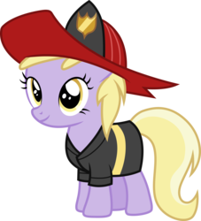 Size: 3000x3311 | Tagged: safe, artist:cloudy glow, dinky hooves, pony, unicorn, g4, luna eclipsed, clothes, costume, female, filly, firefighter, firefighter dinky hooves, foal, hidden horn, high res, horn, nightmare night costume, outfit catalog, simple background, solo, transparent background, vector