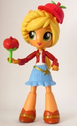 Size: 1147x1859 | Tagged: safe, artist:whatthehell!?, applejack, equestria girls, g4, candy, clothes, doll, equestria girls minis, food, hat, irl, lollipop, merchandise, photo, shoes, skirt, theme park, toy