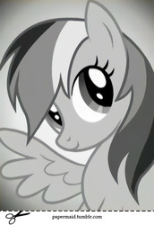 Size: 884x1282 | Tagged: safe, artist:papermaid, edit, edited screencap, screencap, rainbow dash, pony, g4, black and white, bust, female, grayscale, monochrome, poster, solo