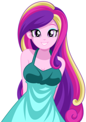 Size: 800x1128 | Tagged: safe, artist:rosemile mulberry, dean cadance, princess cadance, equestria girls, g4, bare shoulders, beautiful, clothes, cute, cutedance, dress, female, hands behind back, looking at you, pretty, simple background, smiling, solo, waifu, white background