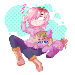 Size: 3500x3500 | Tagged: safe, artist:rizzych, oc, oc only, oc:dungeon toaster, human, pony, unicorn, curved horn, ear fluff, glasses, heart, high res, hooves, horn, ponified, ponysona, simple background