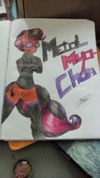 Size: 1728x3072 | Tagged: safe, artist:mya-chan nina, oc, oc only, oc:metal mya-chan, pony, unicorn, legends of equestria, afro, clothes, coat, colored, headphones, horn, metal, music notes, shading, socks, solo, sunglasses, traditional art