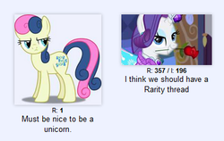 Size: 371x234 | Tagged: safe, bon bon, rarity, sweetie drops, g4, /mlp/, 4chan, text