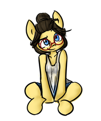 Size: 750x900 | Tagged: safe, artist:spheedc, oc, oc only, oc:sphee, earth pony, semi-anthro, arm hooves, clothes, digital art, female, glasses, hair bun, mare, shorts, simple background, sitting, solo, wet clothes, wet shirt, white background