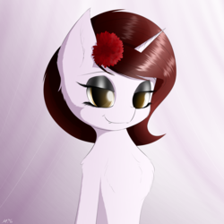 Size: 3700x3700 | Tagged: safe, artist:maneingreen, oc, oc only, pony, unicorn, chest fluff, flower, flower in hair, high res, solo