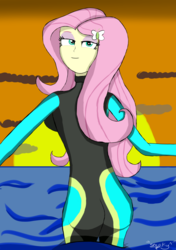 Size: 616x875 | Tagged: safe, artist:sneakycsgo, fluttershy, equestria girls, equestria girls series, g4, clothes, female, fluttershy's wetsuit, solo, swimsuit, wetsuit