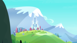 Size: 1440x809 | Tagged: safe, screencap, equestria games (episode), g4, crystal, crystal castle, crystal empire, crystal mountains, mountain, no pony, scenery