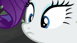 Size: 1920x1080 | Tagged: safe, screencap, rarity, fly, fly-der, insect, pony, unicorn, g4, school raze, season 8, animated, boop, close-up, cute, female, gif, mare, ouch, rarara, self-boop, silly, silly pony, solo, teary eyes