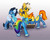 Size: 1814x1456 | Tagged: safe, artist:xbi, applejack, rainbow dash, soarin', spitfire, earth pony, pegasus, pony, g4, butt, clothes, feeding, food, herbivore, horses doing horse things, oats, plot, rainbutt dash, tabun art-battle finished after, trough, uniform, wat, wonderbolts uniform