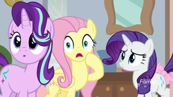 Size: 1920x1080 | Tagged: safe, screencap, fluttershy, rarity, starlight glimmer, pony, g4, school raze, :o, cute, open mouth, varying degrees of want