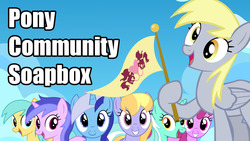 Size: 1280x720 | Tagged: safe, derpy hooves, lyra heartstrings, equestria daily, g4, flag, soapbox, text