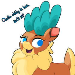 Size: 2649x2650 | Tagged: safe, artist:ljdamz1119, velvet (tfh), deer, reindeer, them's fightin' herds, chest fluff, community related, female, high res, open mouth, question, simple background, smiling, solo, text, transparent background