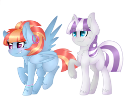 Size: 2480x2000 | Tagged: safe, artist:mint-light, twilight velvet, windy whistles, pegasus, pony, unicorn, g4, cheek fluff, chest fluff, colored pupils, duo, ear fluff, ear piercing, earring, female, fluffy, high res, jewelry, leg fluff, mare, mother, piercing, raised hoof, shoulder fluff, simple background, spread wings, transparent background, unshorn fetlocks, wings