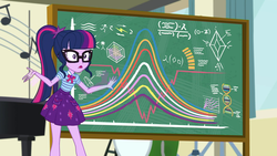 Size: 1920x1080 | Tagged: safe, screencap, sci-twi, twilight sparkle, equestria girls, g4, my little pony equestria girls: better together, overpowered (equestria girls), chalkboard, clothes, female, geode of telekinesis, glasses, math, ponytail, skirt, solo