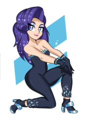 Size: 595x842 | Tagged: safe, artist:shelltoon, rarity, human, equestria girls, g4, the other side, bare shoulders, breasts, cleavage, clothes, dress, eye clipping through hair, eyeshadow, female, gloves, high heels, humanized, lidded eyes, lipstick, makeup, sexy, shoes, skintight clothes, sleeveless, solo, strapless