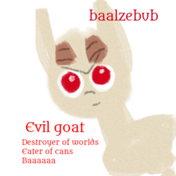 Size: 480x480 | Tagged: safe, oc, oc only, oc:baalzebub, goat, baaah, demon goat, doodle, fightin' doods, horns, not official in any way, pun, red eyes, solo