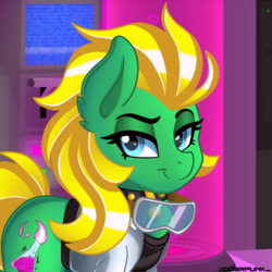 Size: 2000x2000 | Tagged: safe, artist:ciderpunk, oc, oc only, oc:professor sugarcube, pony, clothes, female, high res, laboratory, looking at you, solo