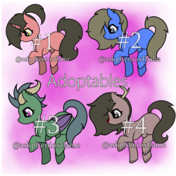 Size: 2000x2000 | Tagged: safe, oc, oc only, deer pony, earth pony, original species, pony, unicorn, adoptable, antlers, ear piercing, female, high res, mare, piercing, raised hoof, transparent background