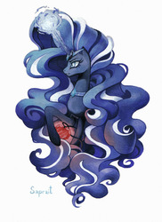 Size: 1280x1762 | Tagged: safe, artist:sapraitlond, part of a set, nightmare rarity, pony, unicorn, g4, female, glowing horn, horn, mare, simple background, solo, traditional art, watercolor painting, white background
