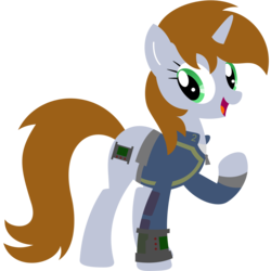 Size: 4000x4000 | Tagged: safe, artist:adjierakapangestu, oc, oc only, oc:littlepip, pony, unicorn, fallout equestria, clothes, commission, cutie mark, fanfic, fanfic art, female, hooves, horn, jumpsuit, lineless, mare, open mouth, pipbuck, simple background, solo, transparent background, vault suit