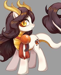 Size: 638x787 | Tagged: artist needed, safe, oc, oc only, oc:睦睦, dracony, hybrid, antlers, china ponycon, clothes, mascot, scarf, solo
